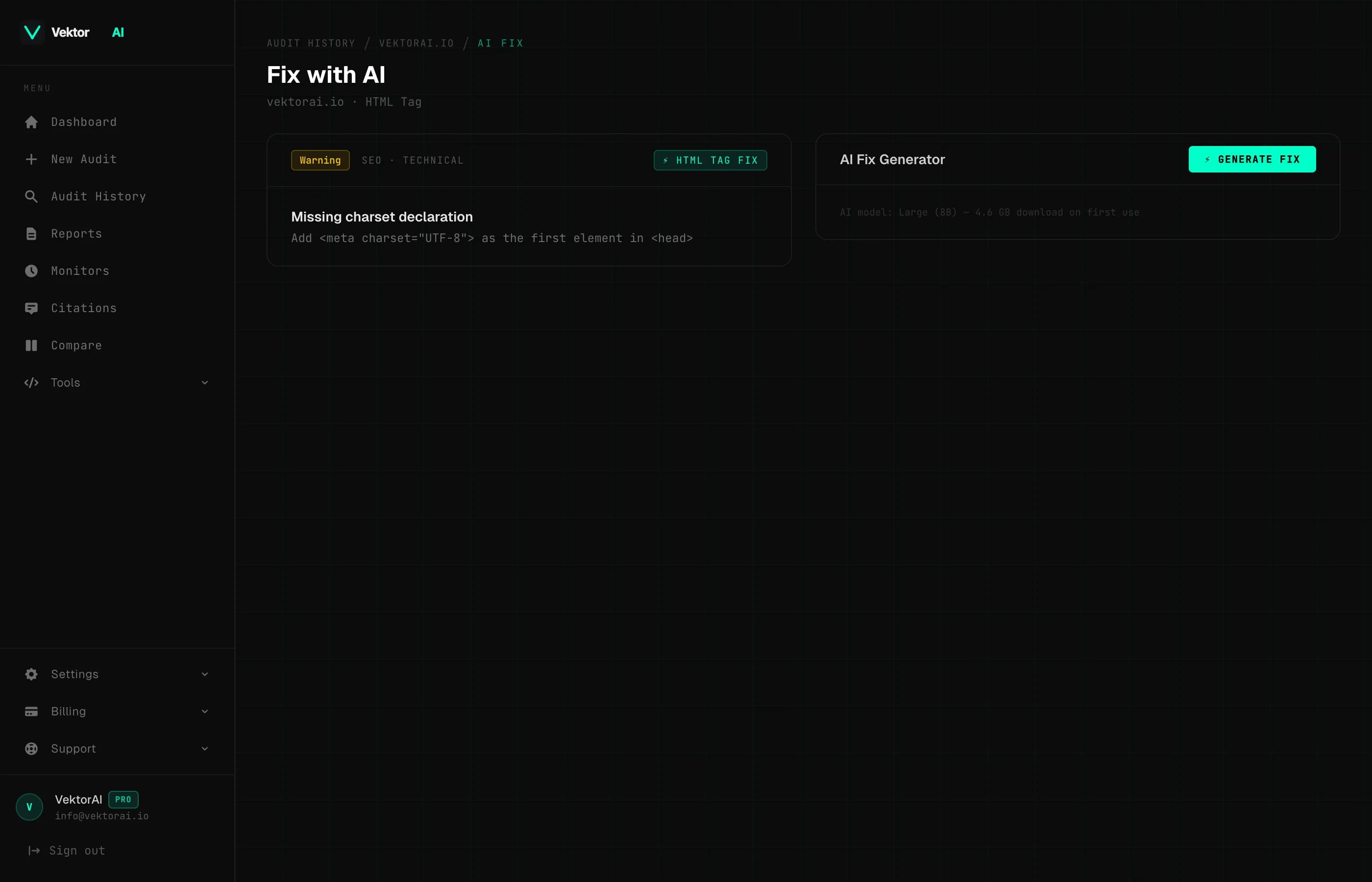 VektorAI AI Fix generating context-aware code fixes in-browser